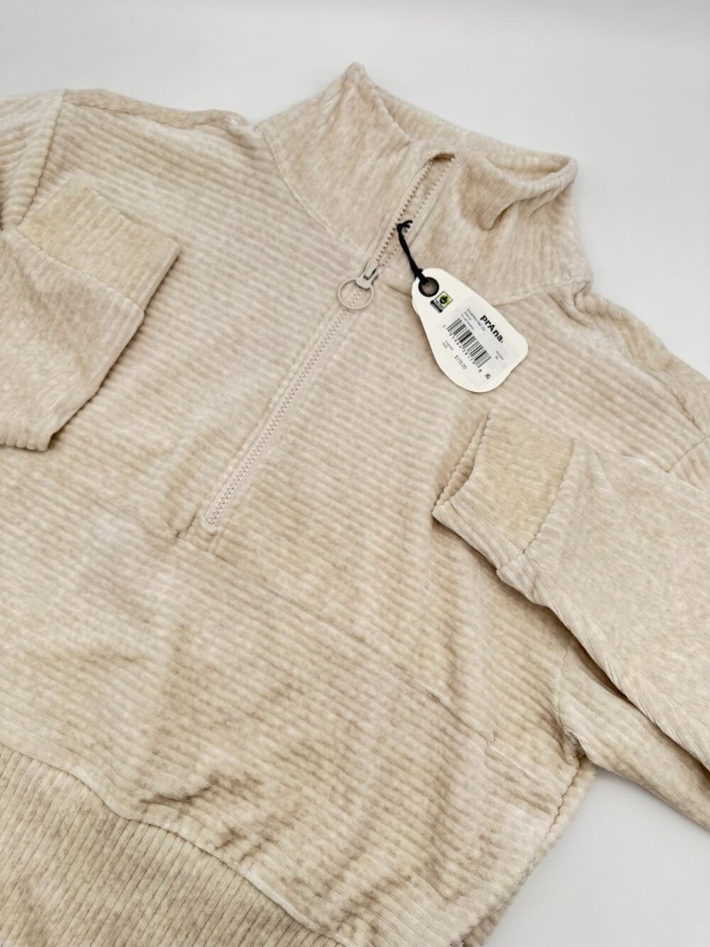 prAna Women's Escambia Half Zip Ribbed Knit Pullover Top, Size Medium, Cream